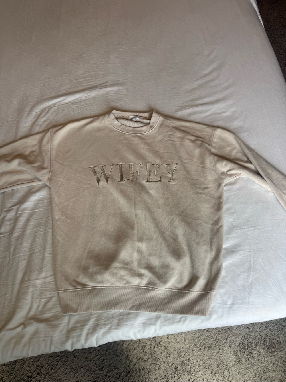 Wifey Embroidered Crewneck Sweatshirt - Cream